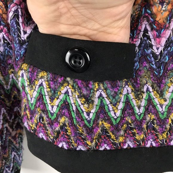 Tavora Wool Blend Zig Zag Multicolor Button Front Blazer Size Petite 6 - Picture 4 of 7